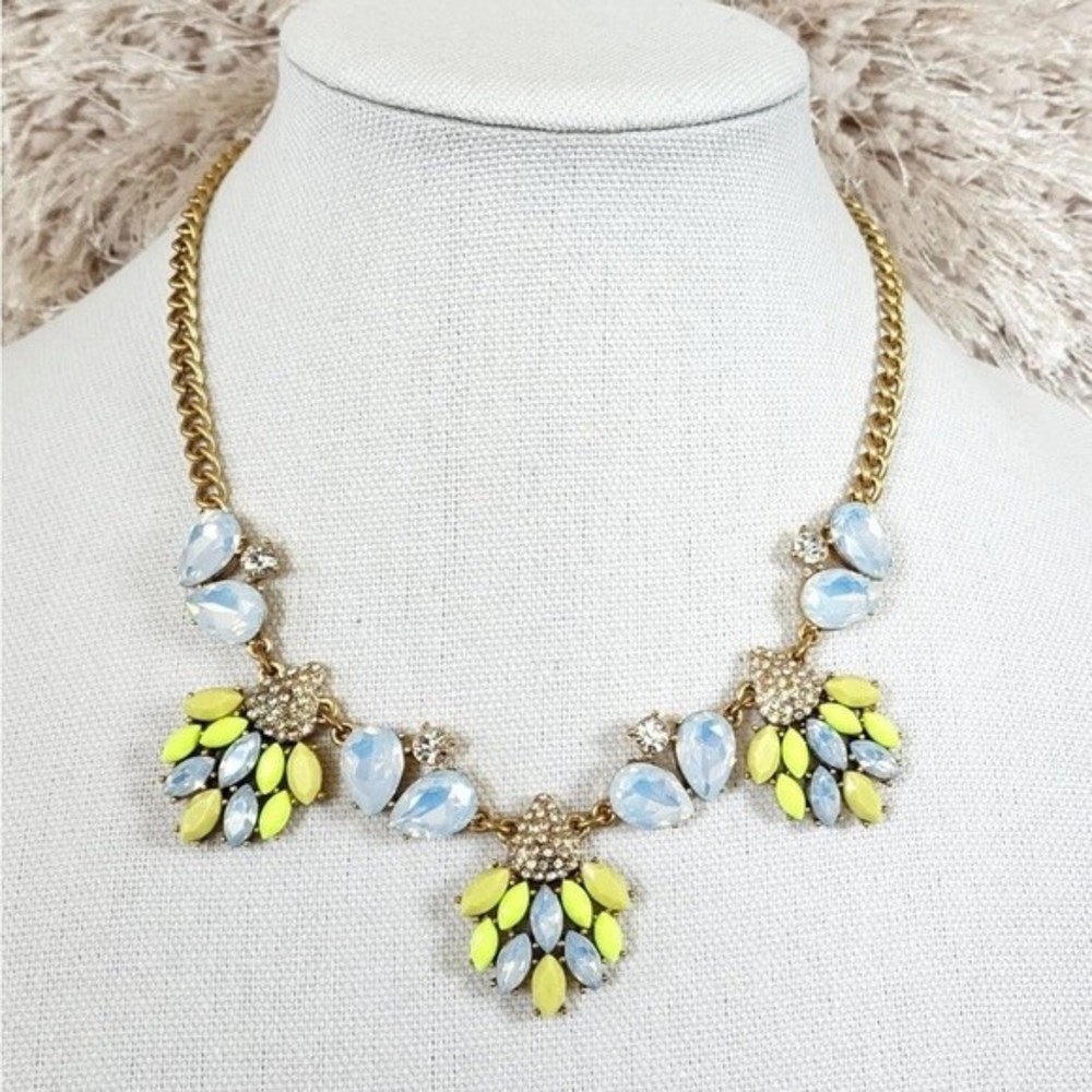 J. Crew Floral Yellow Multi Stone Statement Gold Tone Rhinestones # 243